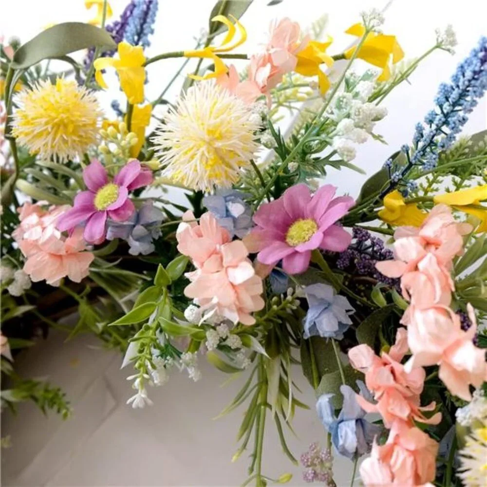 24 Inch Spring‎ Summer Colorful Flower Wreath for Front Door, Forsythia Lavender